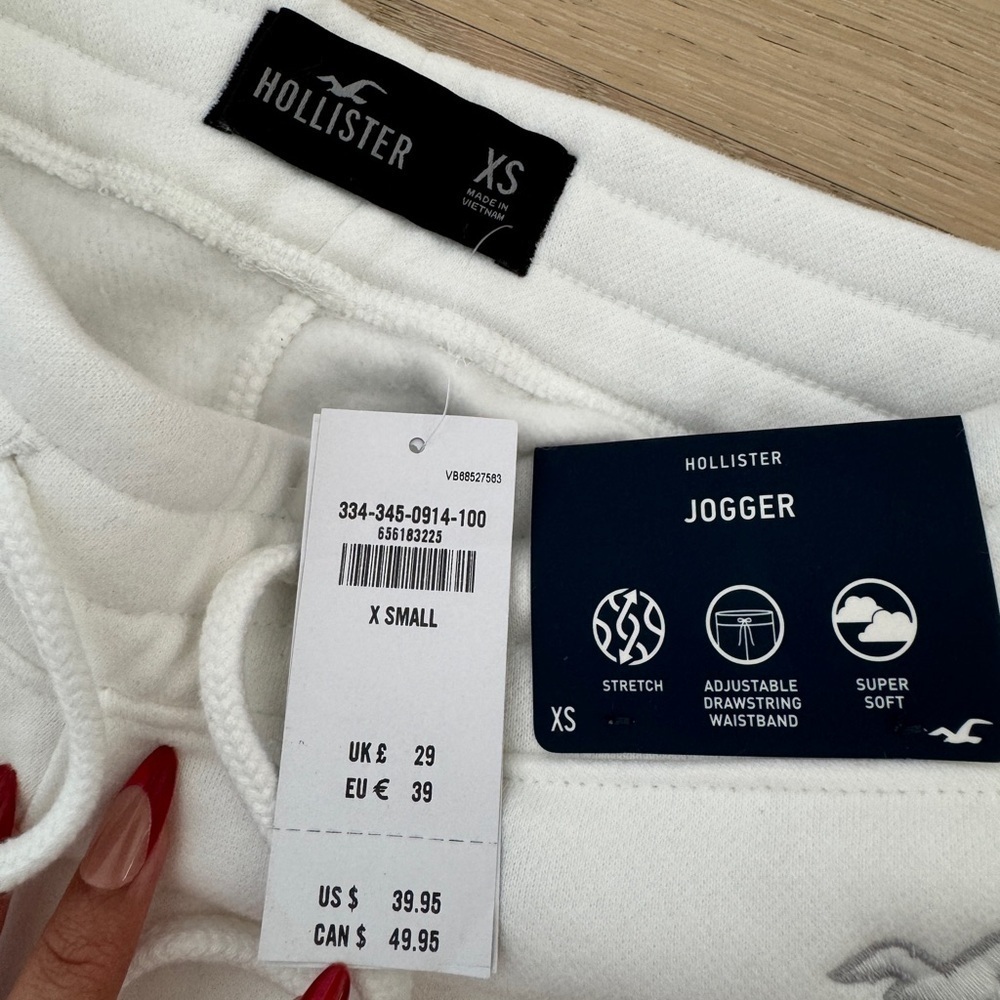Hollister White XS Jogger Sweatpants Drawstring Fleece Stretch - Picture 2 of 4